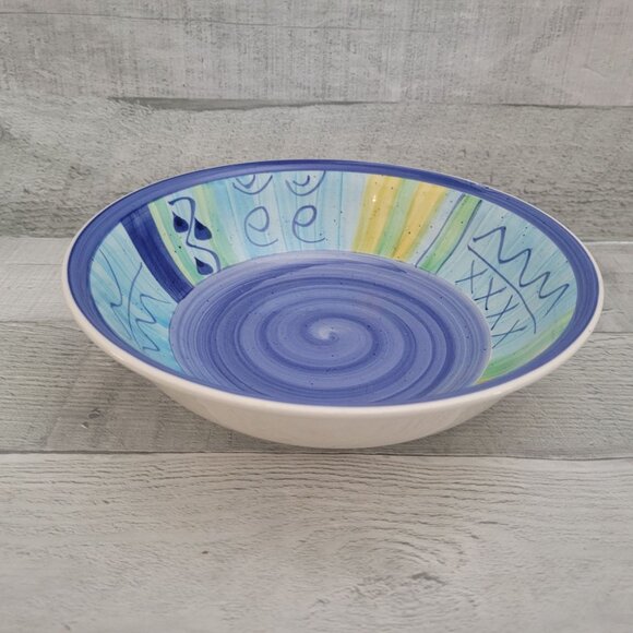 Alco Hand-Painted Ceramic Bowl With Abstract Blue & Multicolor Design - Picture 1 of 4